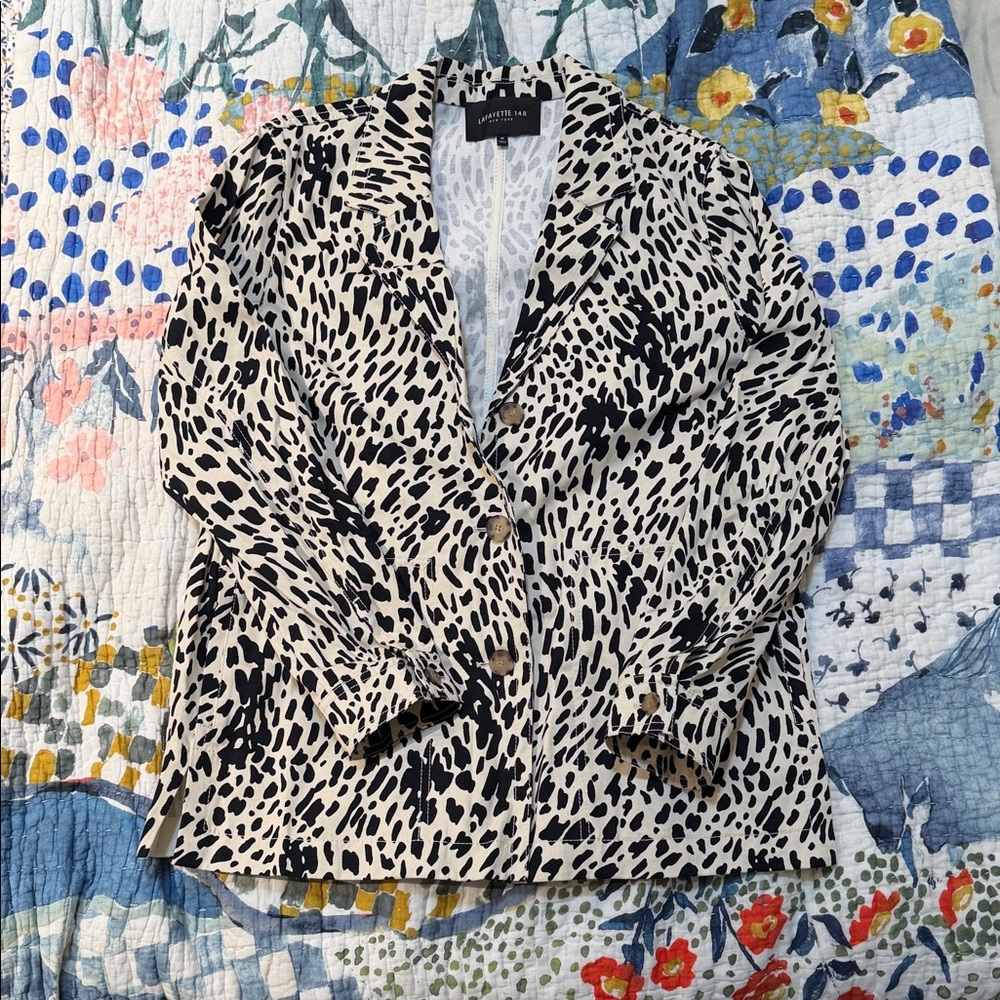 Zara Black and White Animal Print Blazer